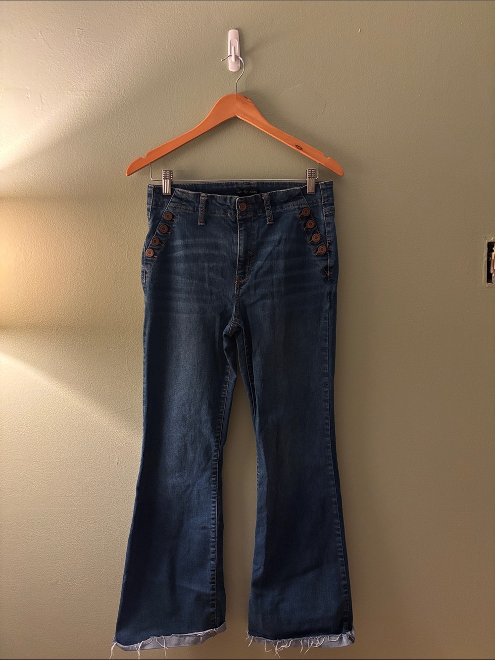 Sincerely Jules Flare Jeans with Side Button Detail